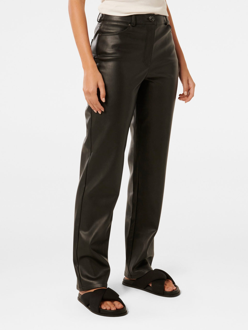  Una Vegan Leather Straight Leg Pant