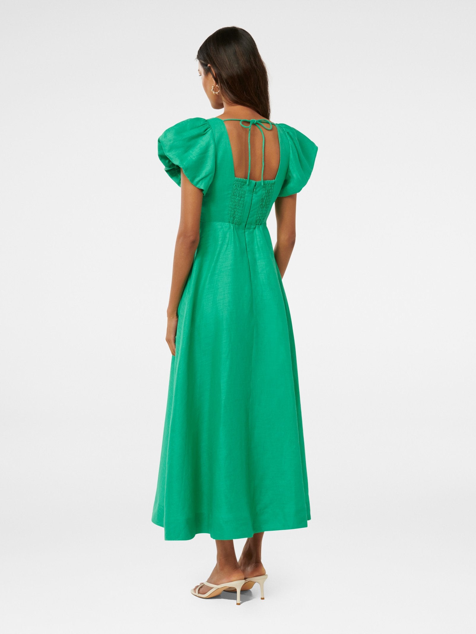  June Petite Ruched Linen Midi Dress