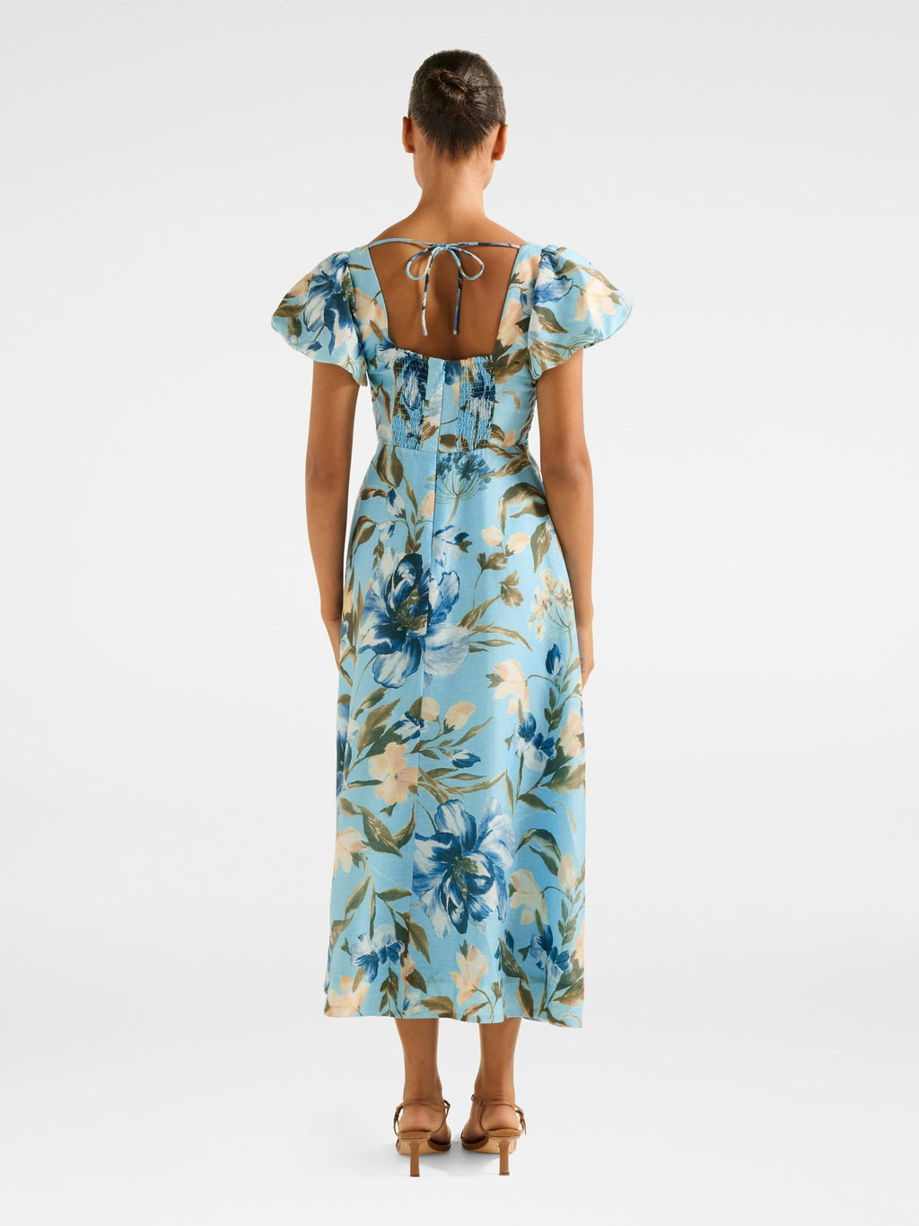  June Ruched V Neck Midi Dress