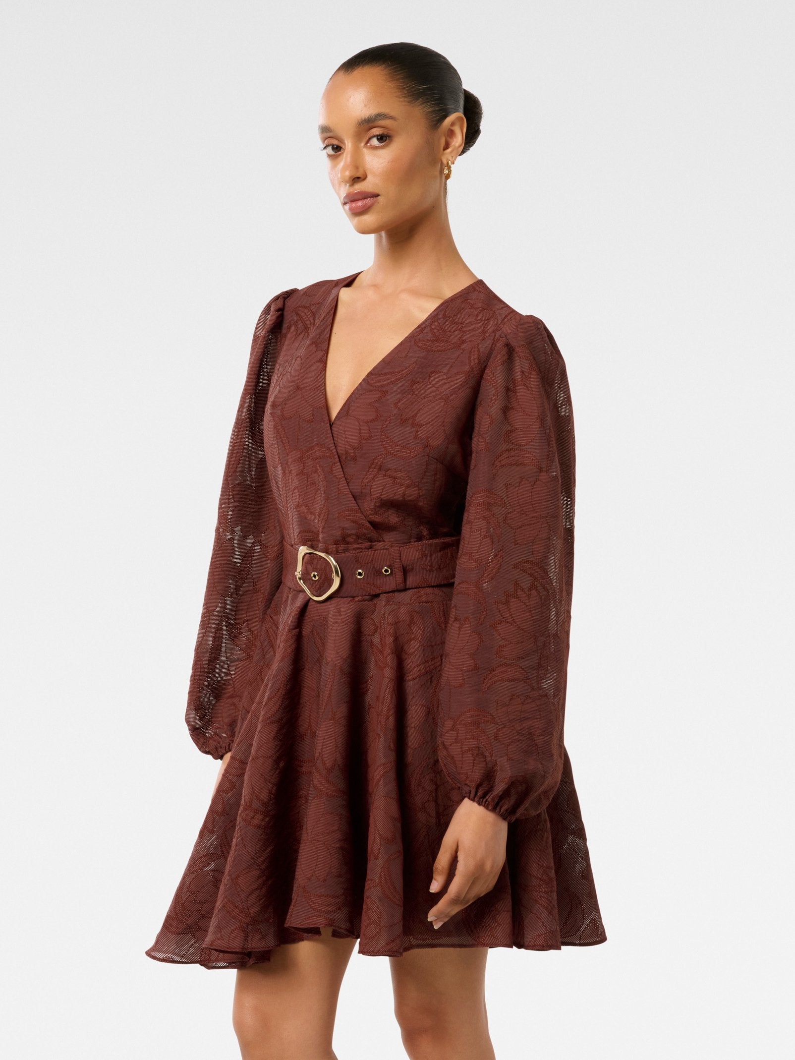  Amila Petite Belted Godet Mini Dress