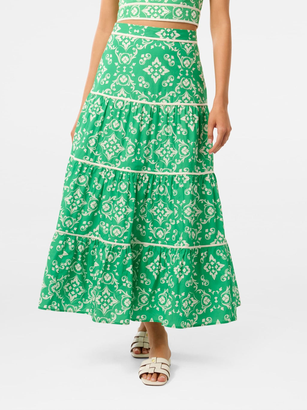 Mona Binding Tiered Midi Skirt