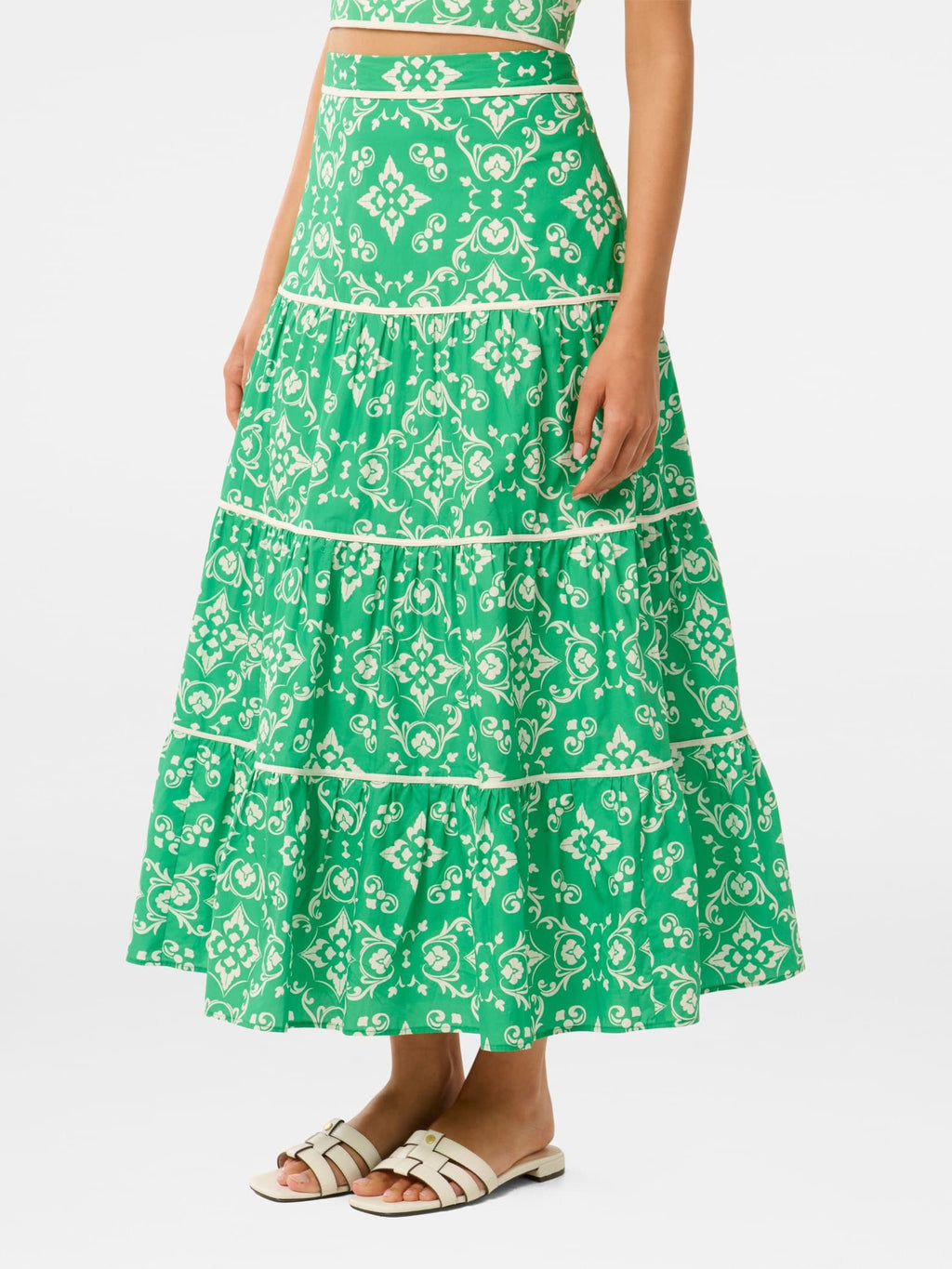  Mona Binding Tiered Midi Skirt