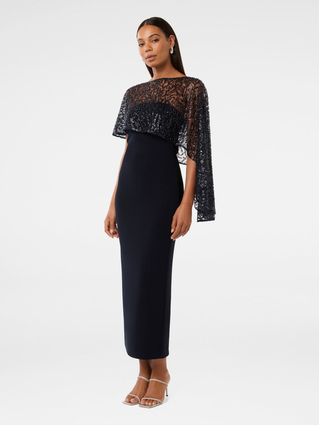 Kara Sequin Cape Maxi Dress