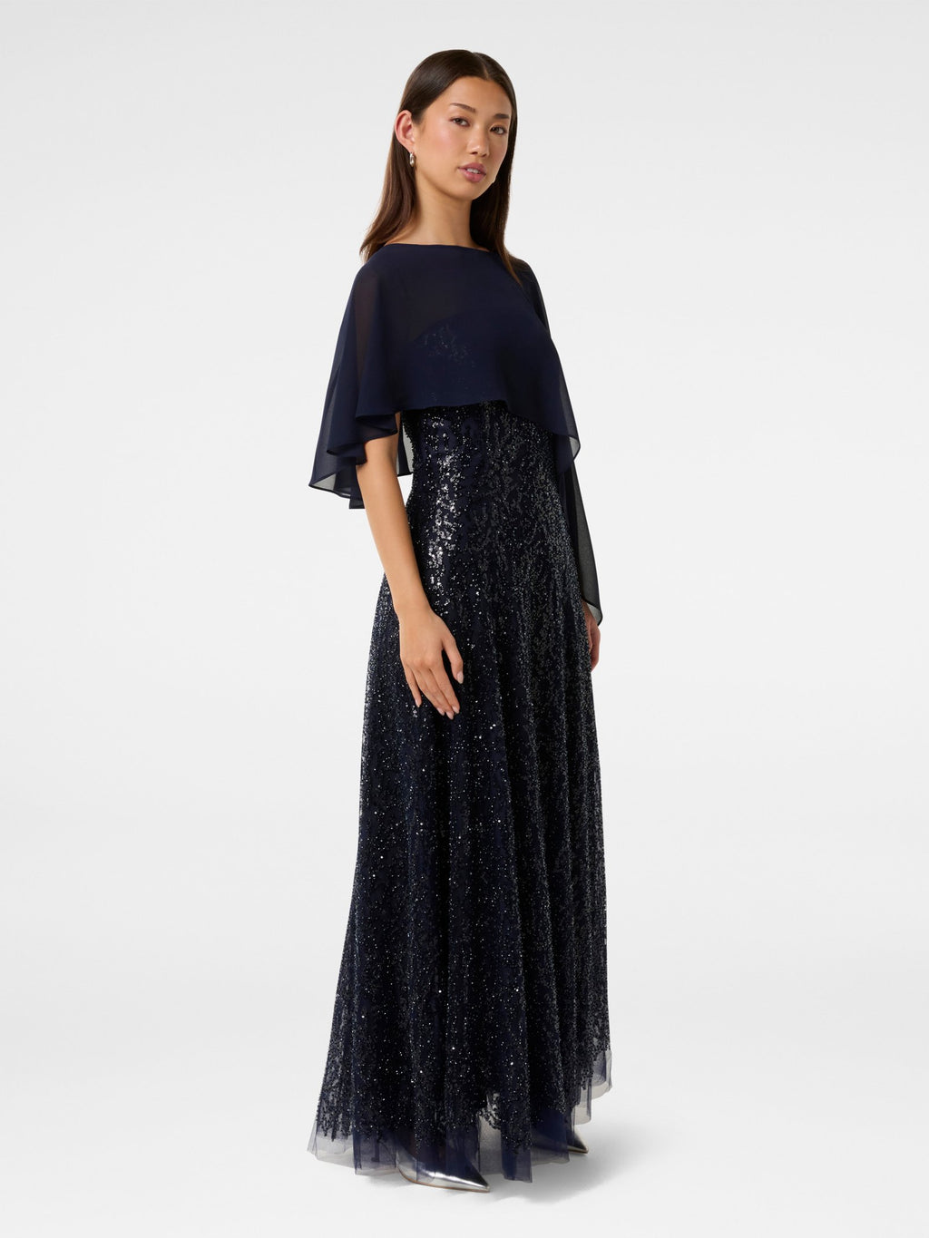  Erin Sequin Cape Maxi Dress