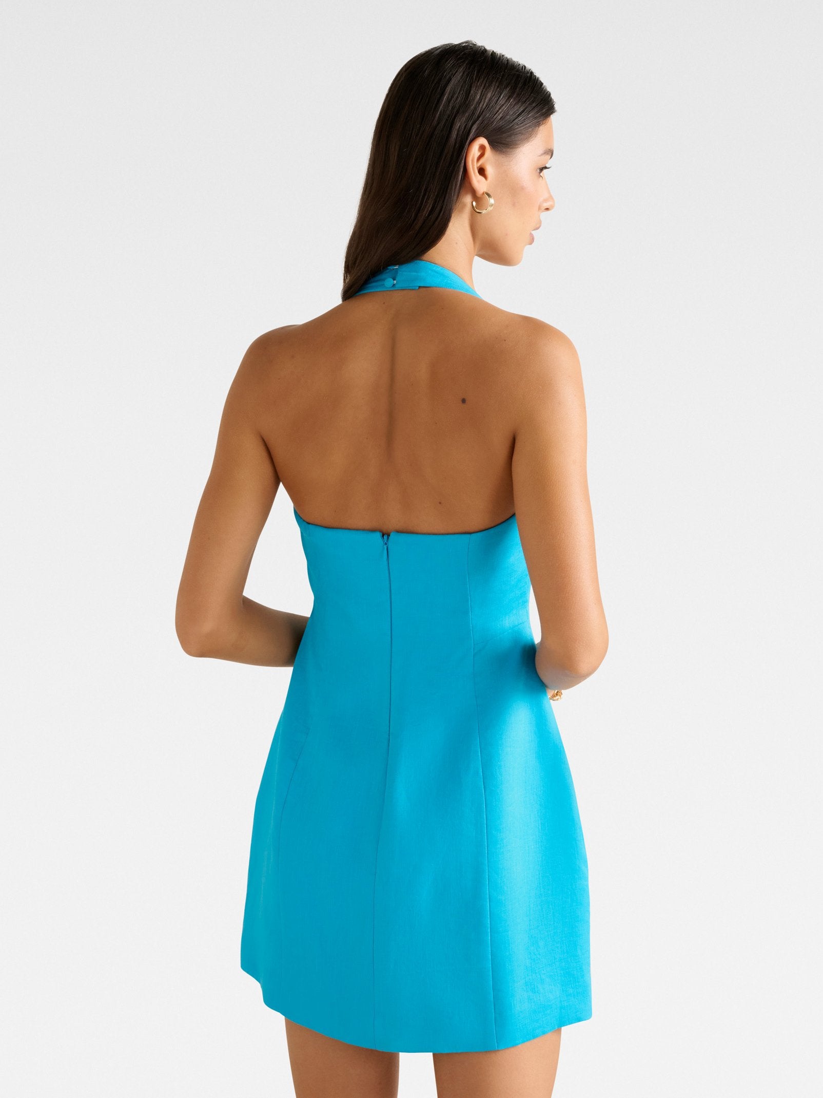  Stevie Halter Neck Linen Mini Dress