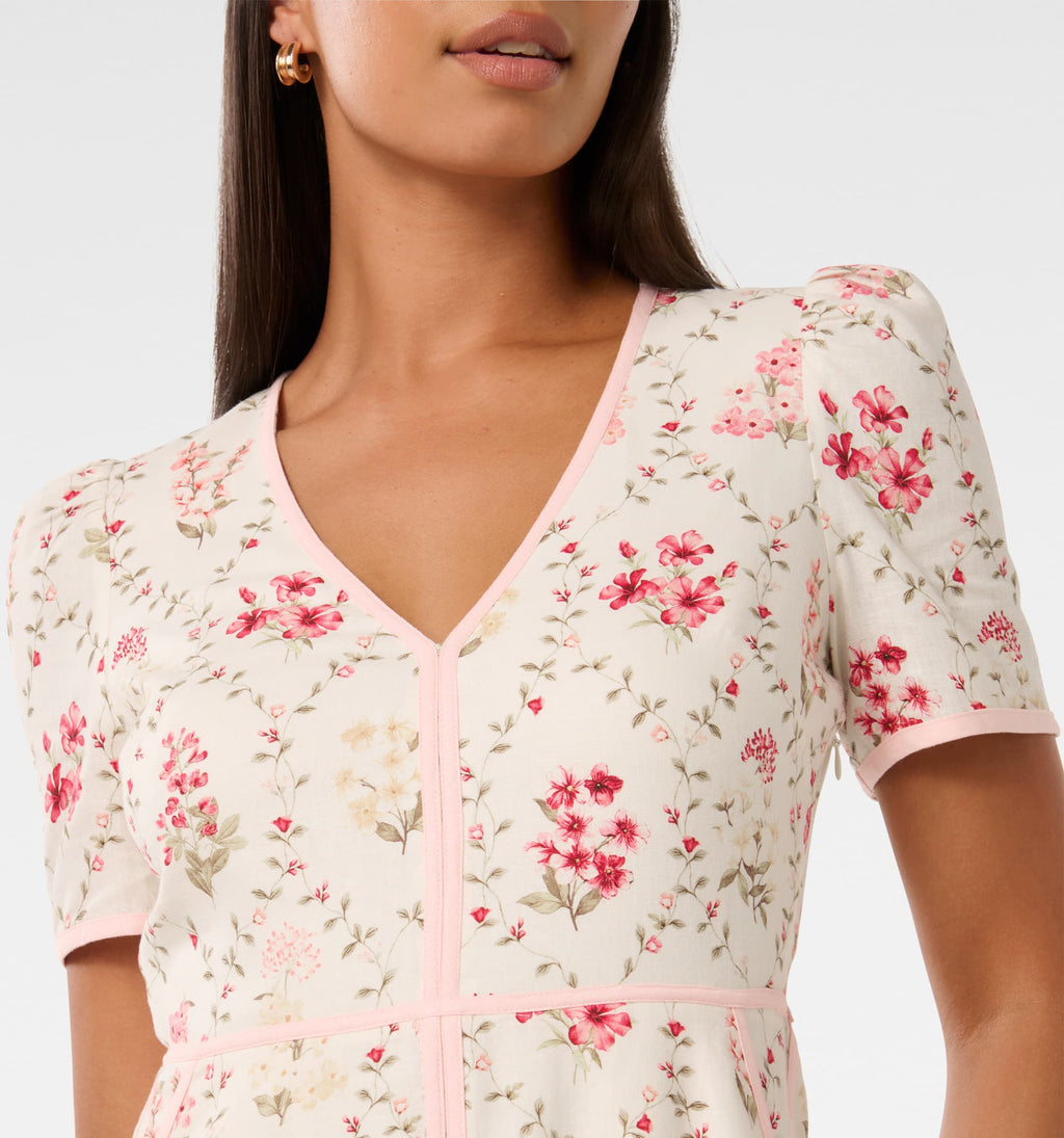 Sabrina Printed Linen Midi Dress