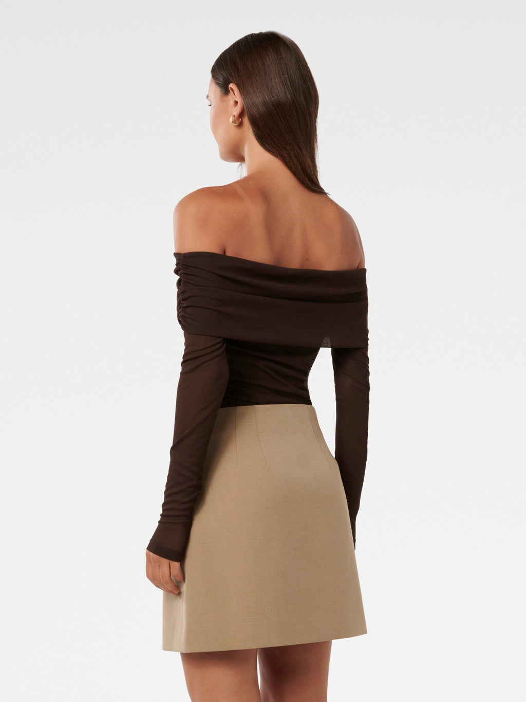  Kaia Ruched Mesh Bardot Top