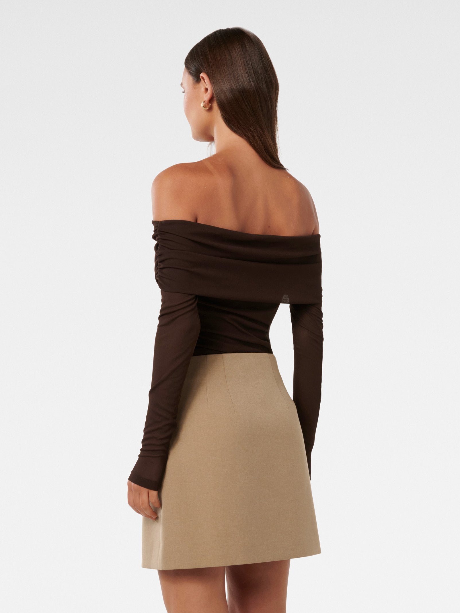  Kaia Ruched Mesh Bardot Top