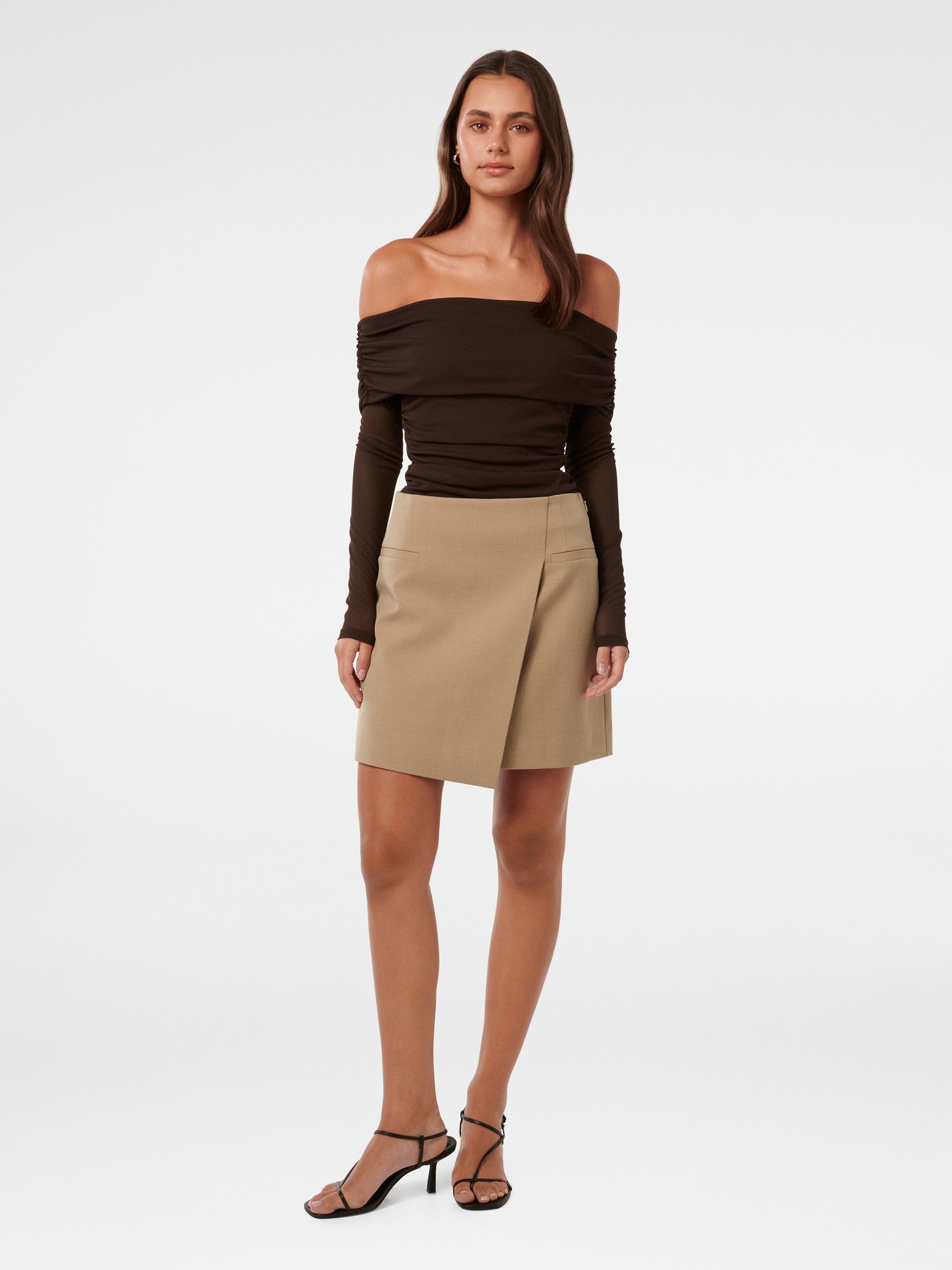  Kaia Ruched Mesh Bardot Top