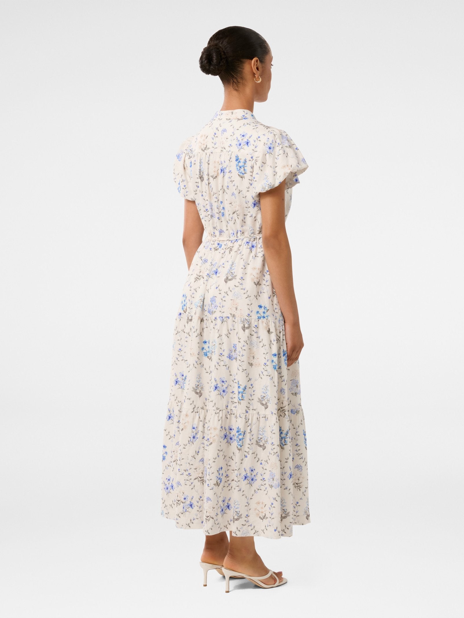 Jacqueline Petite Puff Sleeve Tiered Midi Dress
