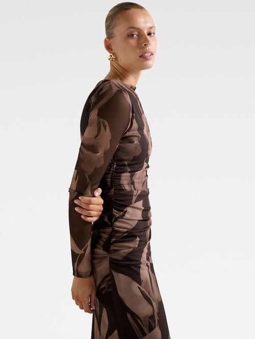 Alannah Mesh Long Sleeve midi Dress