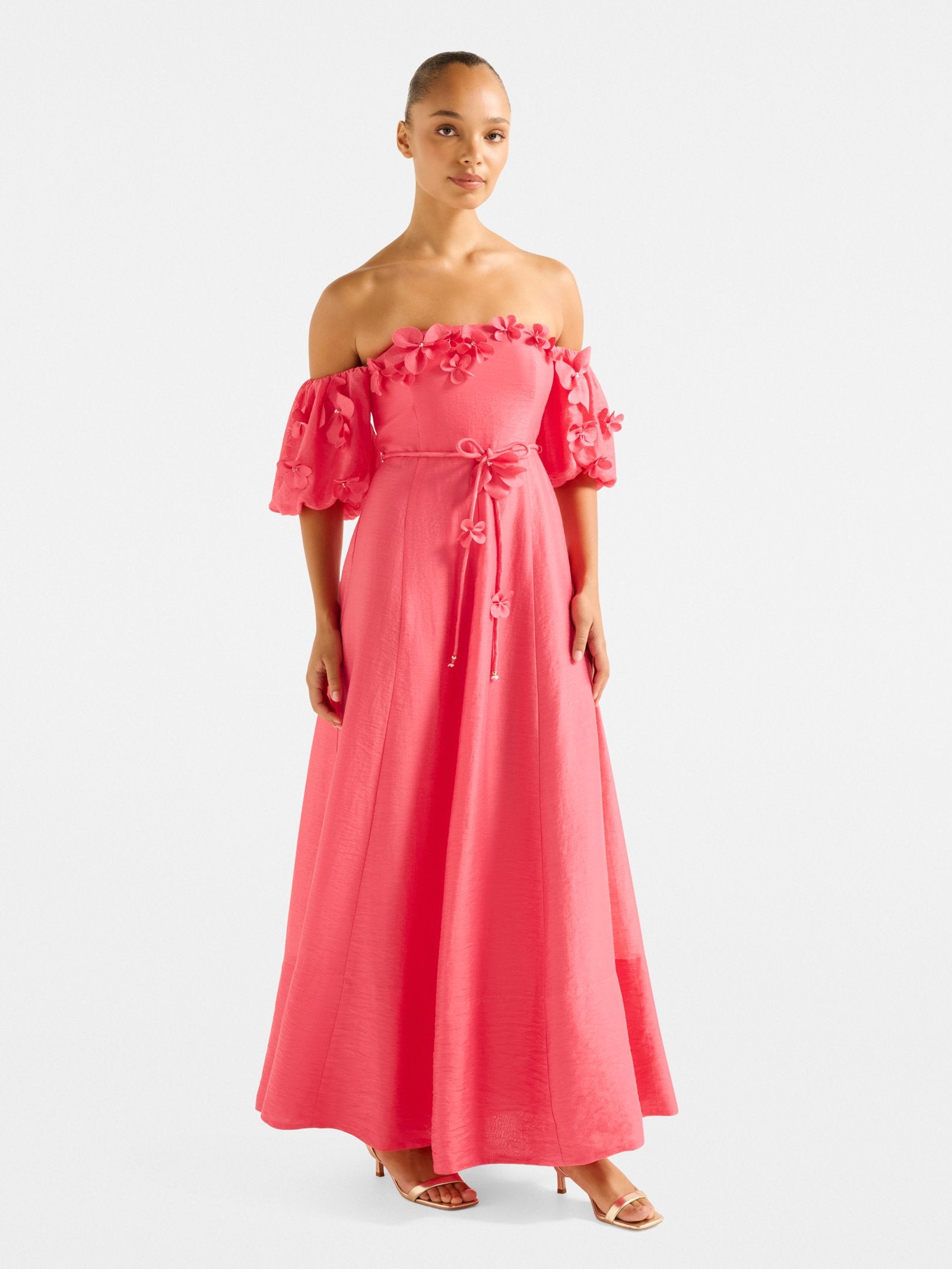  Cora Floral Applique Midi Dress