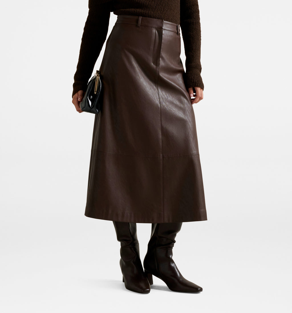 Jaelyn Vegan Leather Midi Skirt