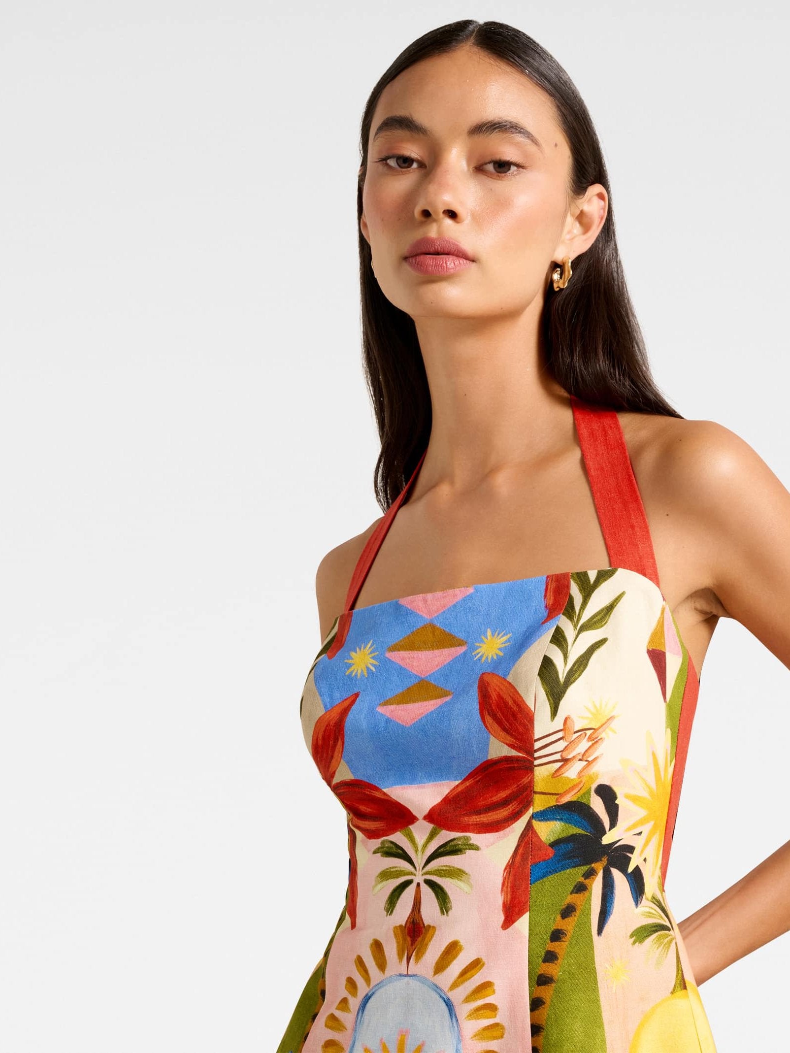  Keely Halter Neck Linen Mini Dress