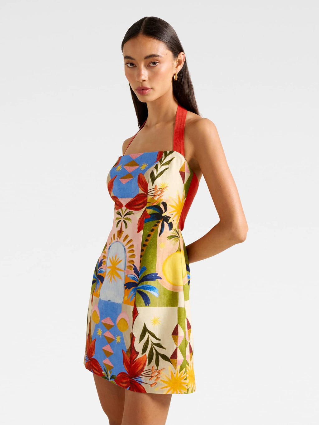  Keely Halter Neck Linen Mini Dress