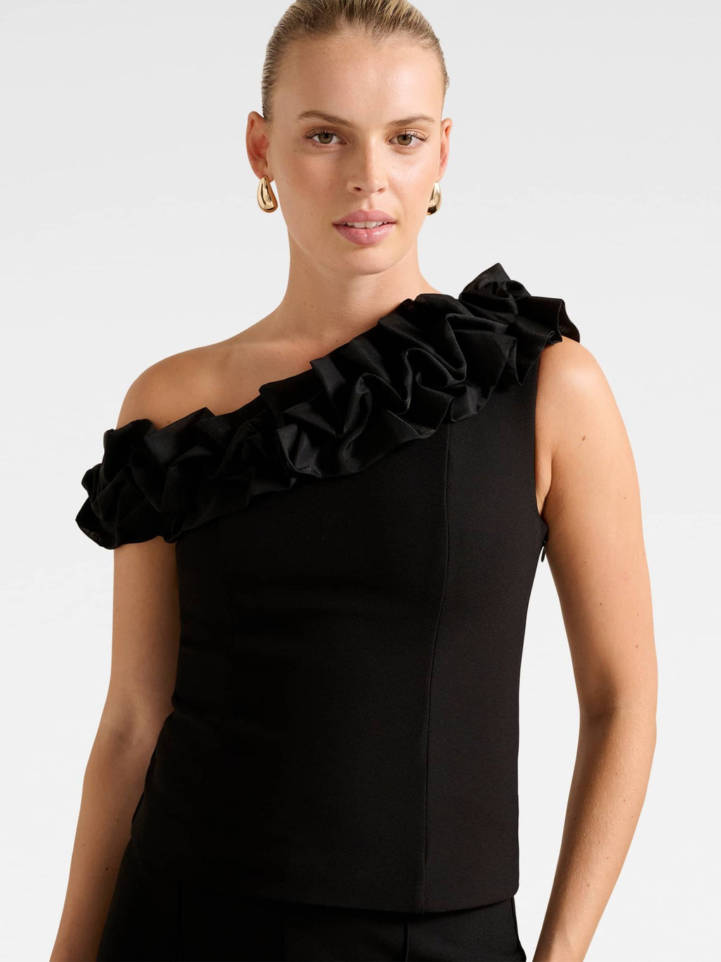  Sadie Tipped Shoulder Ruffle Top
