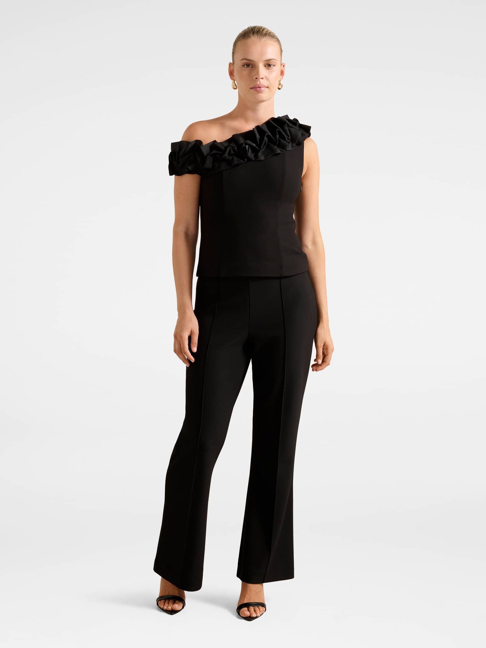  Sadie Tipped Shoulder Ruffle Top