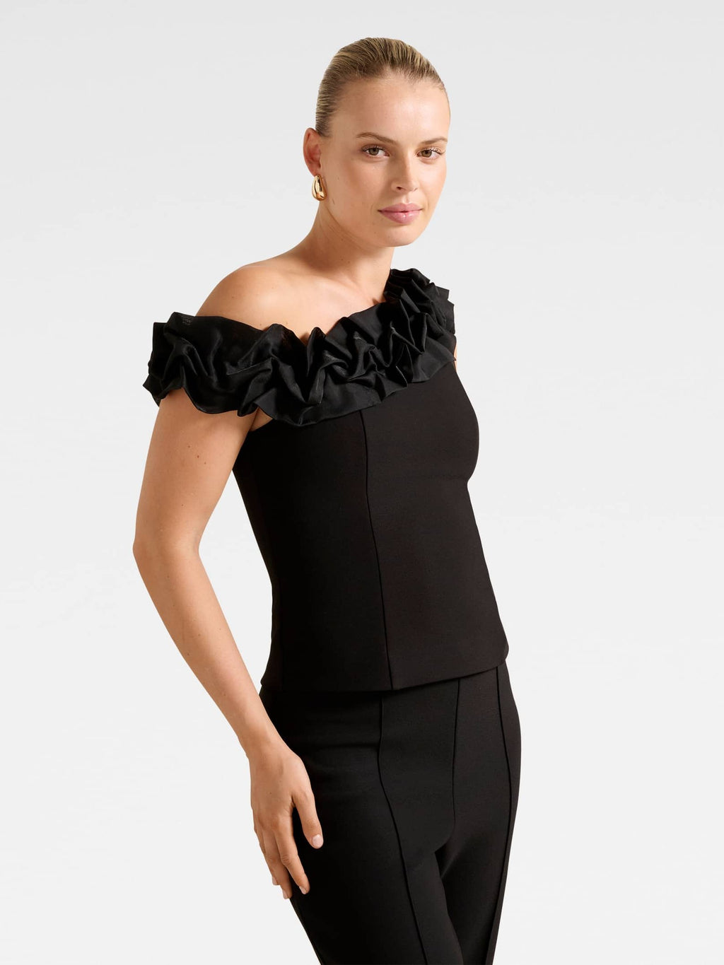  Sadie Tipped Shoulder Ruffle Top