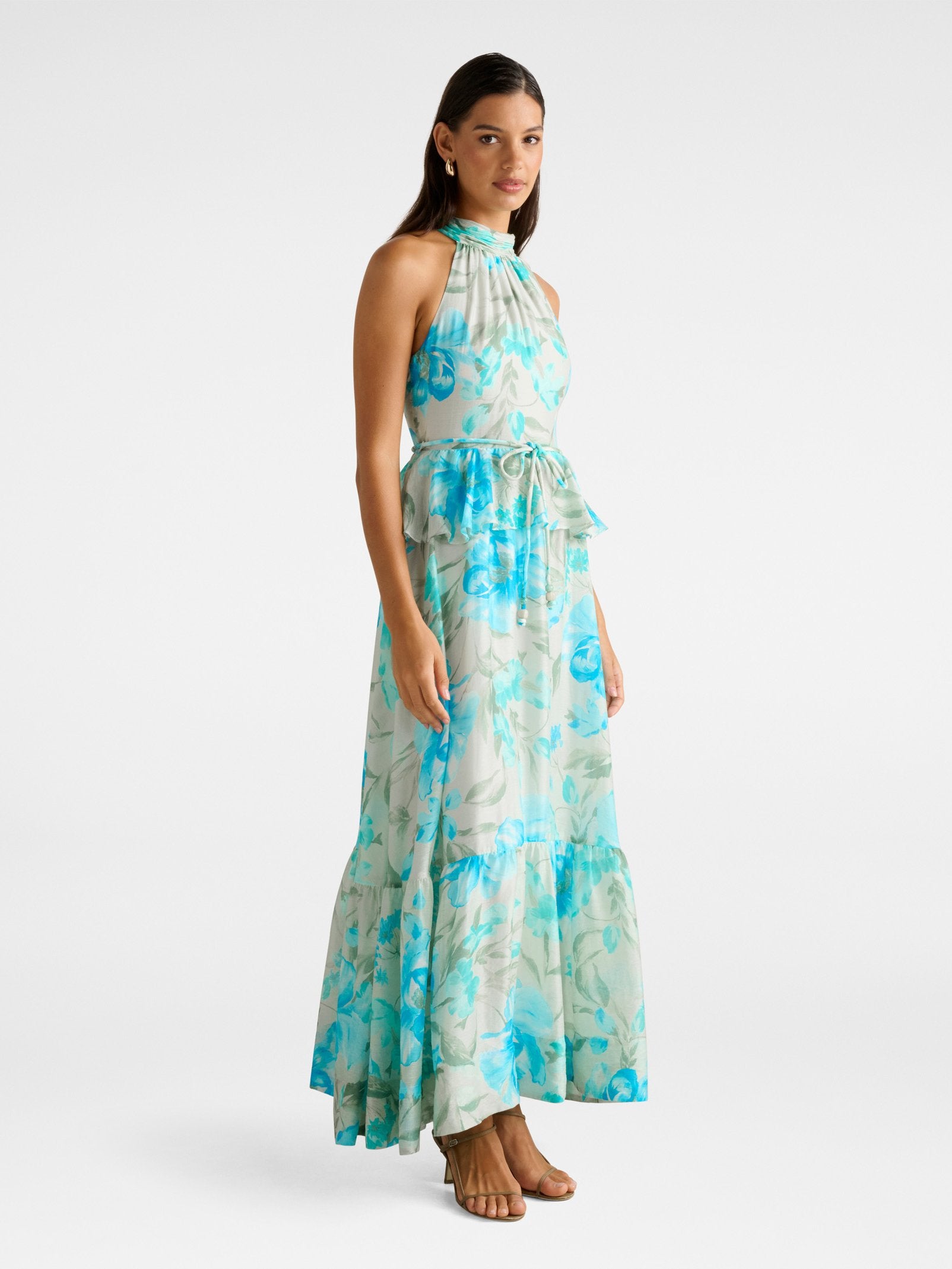 Serena Halter Peplum Maxi Dress