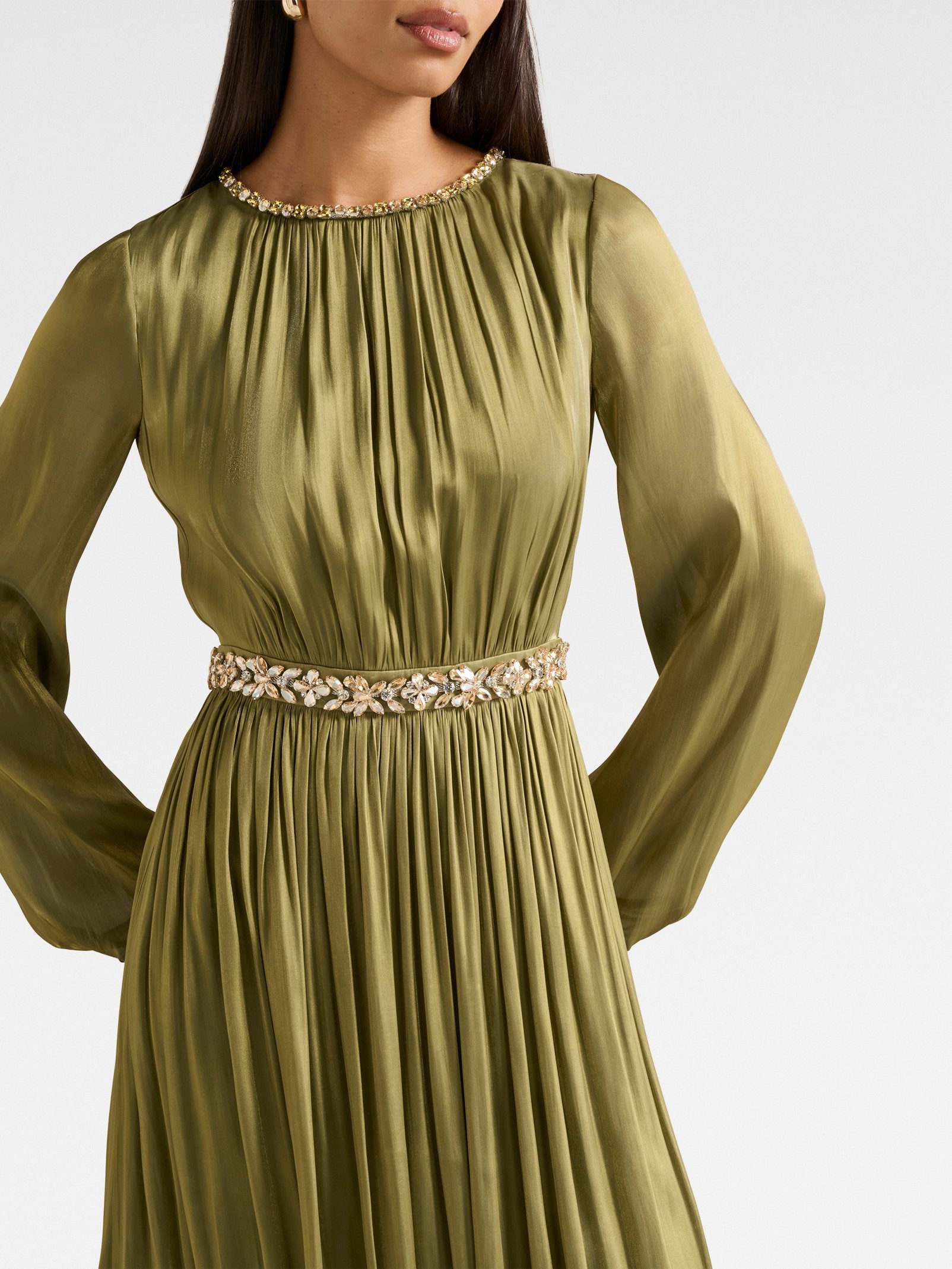 Elvia Metallic Belted Maxi Dress
