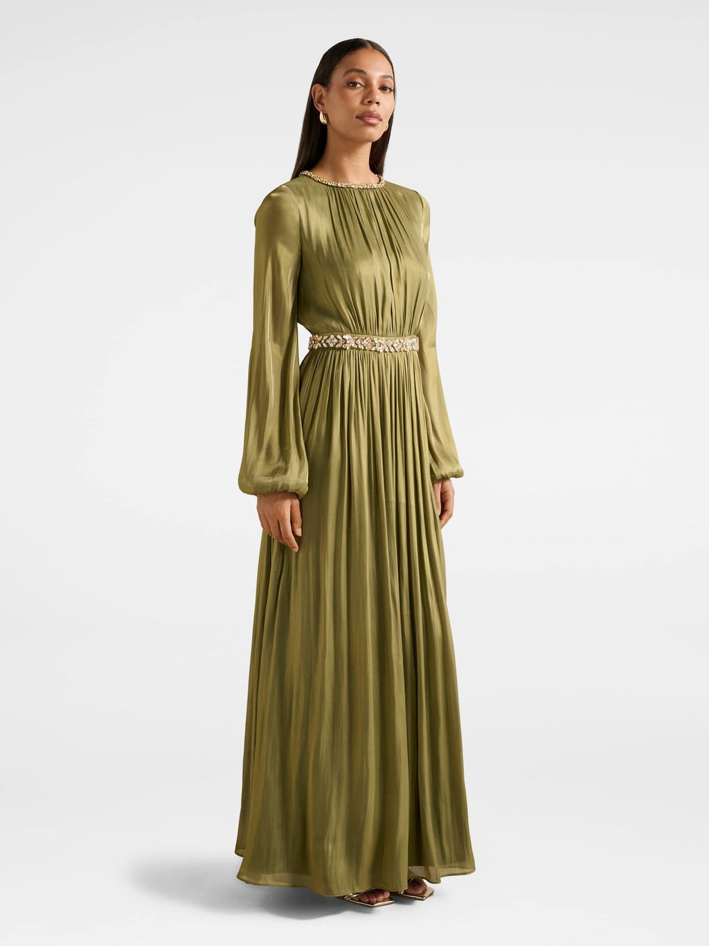 Elvia Metallic Belted Maxi Dress