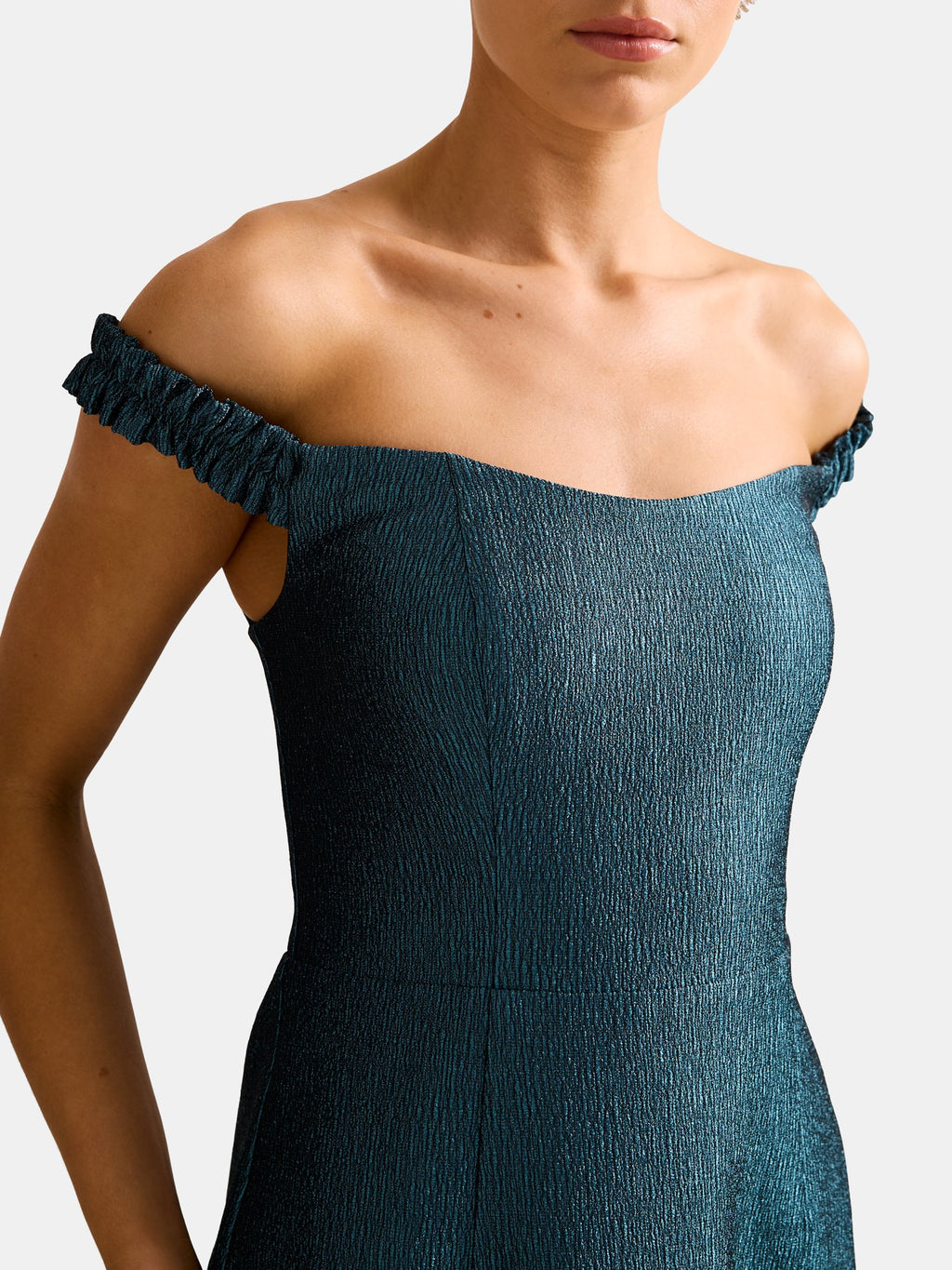 Mindy Bardot Ruffle Midi Dress