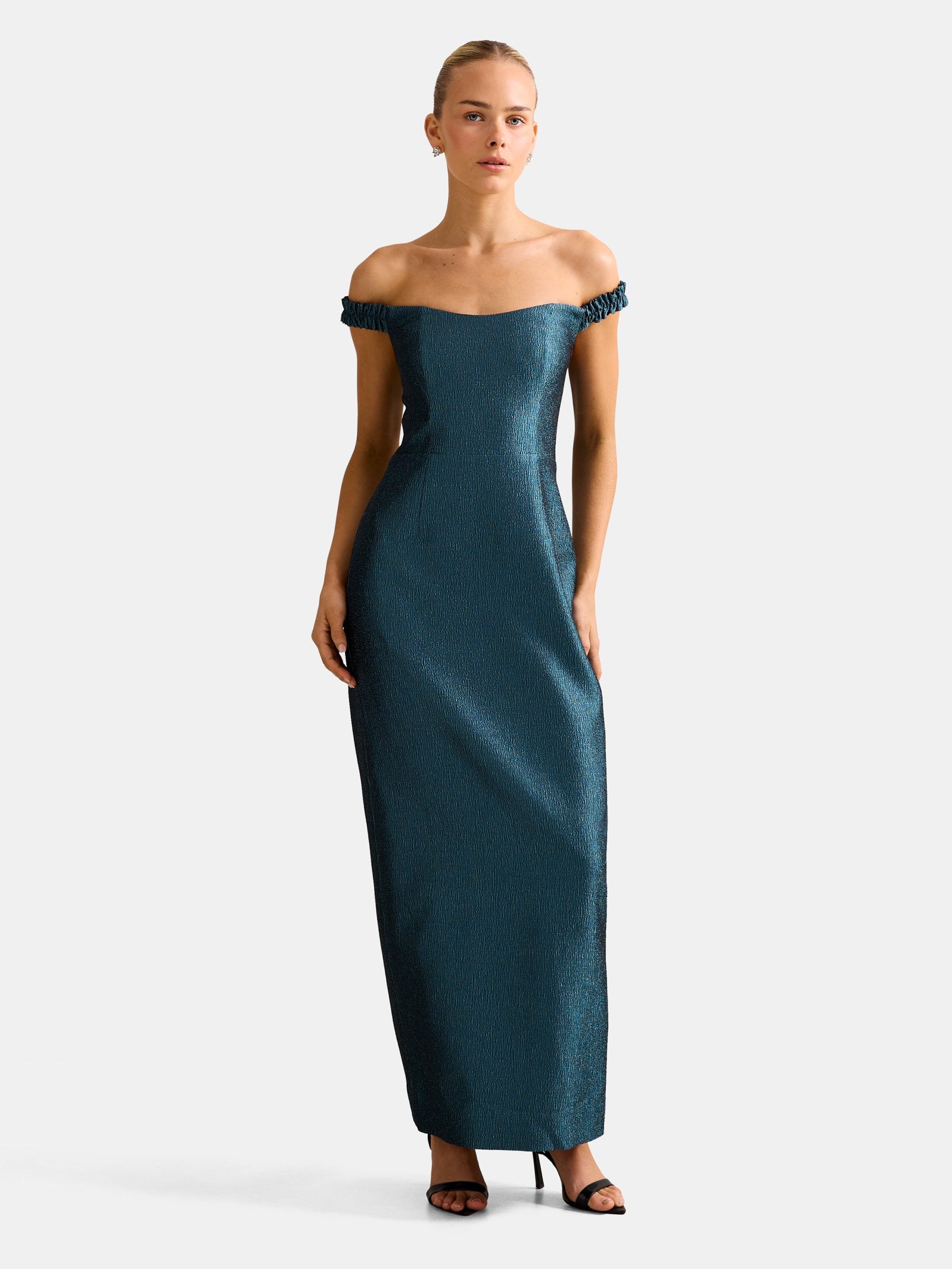 Mindy Bardot Ruffle Midi Dress