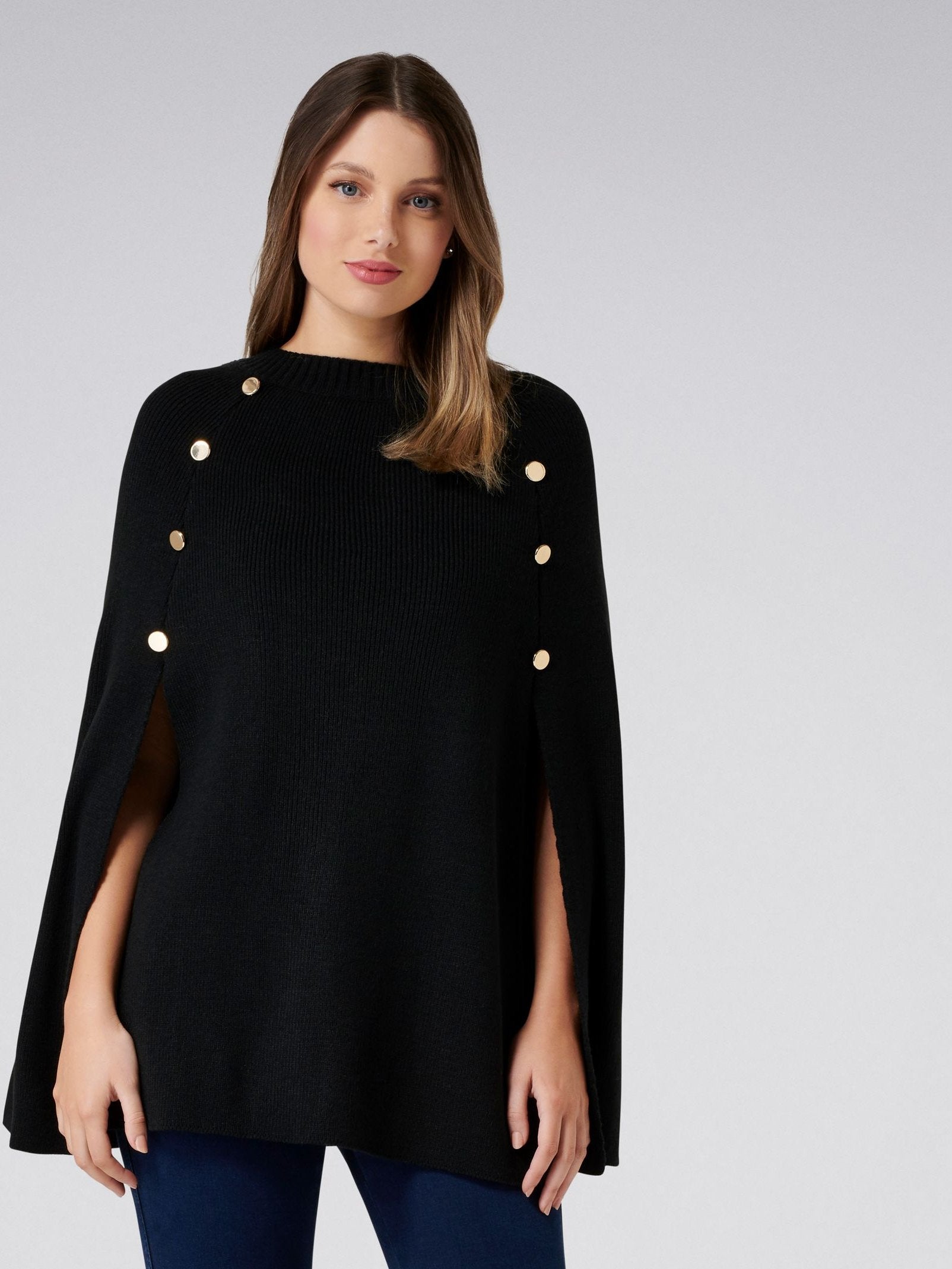 Felicity Knitted Button Poncho