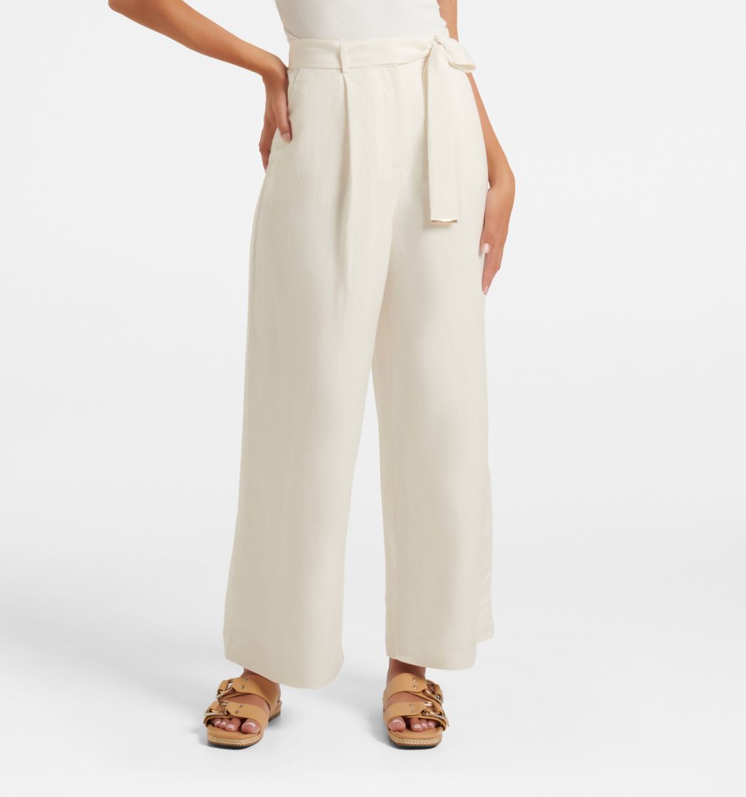 Ivory  Laundered Linen Wide Leg Trouser  Pure Collection