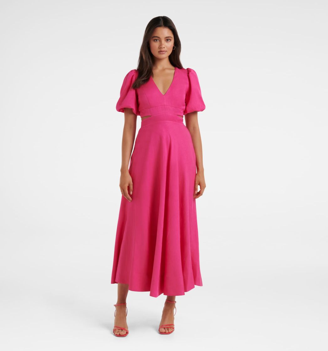 Buy Hot Pink Hadley Tie Back Midi Dress Forever New 
