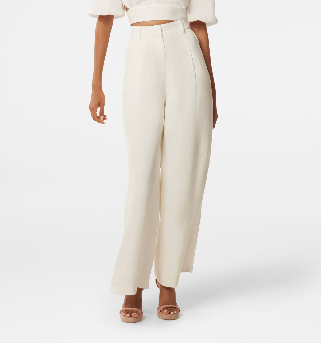 Cream Plisse High Waisted Wide Leg Trousers  PrettyLittleThing