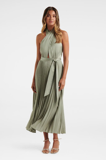 Brianna Halter Neck Satin Midi Dress