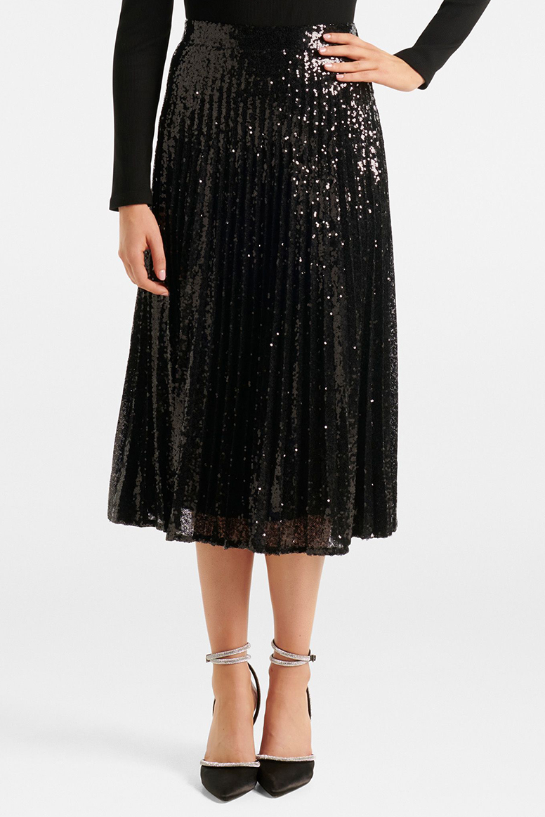 Dion Sequin Pleat Midi Skirt