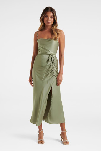 Fay Satin Cowl Ruched Slip Dress