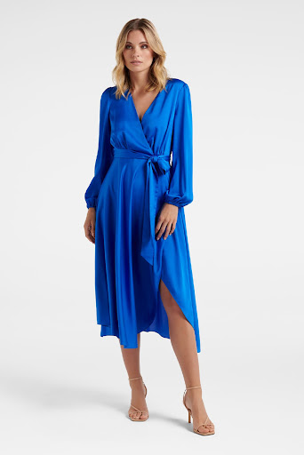 Marilyn Satin Wrap Midi Dress