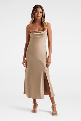 Opal Bias Cowl Satin Midi Dress