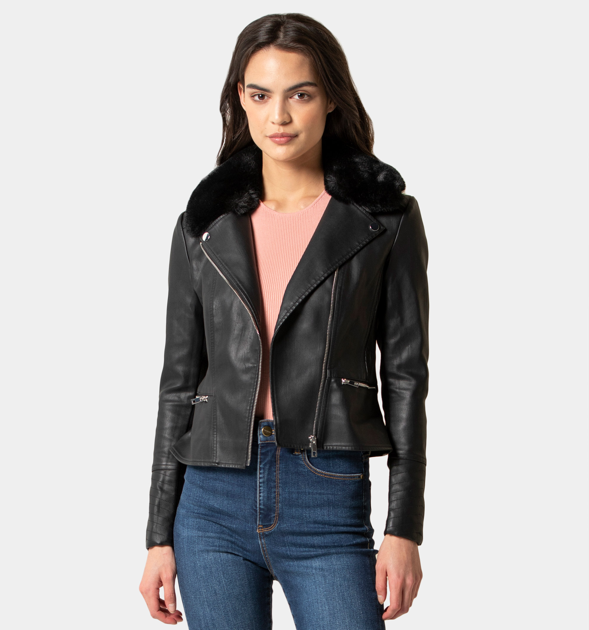 Fur collar on sale biker