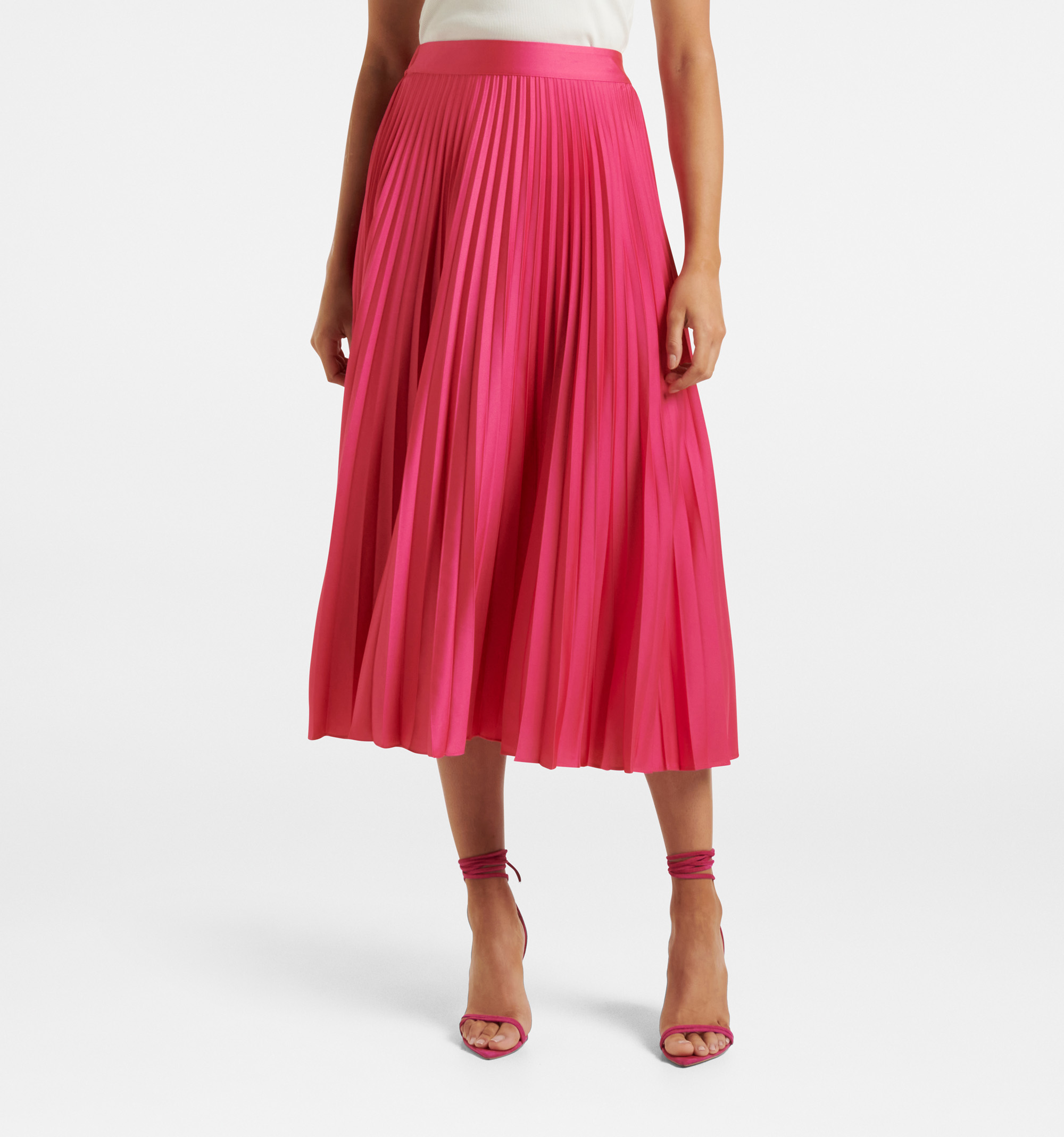 Shop Pink Dream Ester Satin Pleated Skirt Online