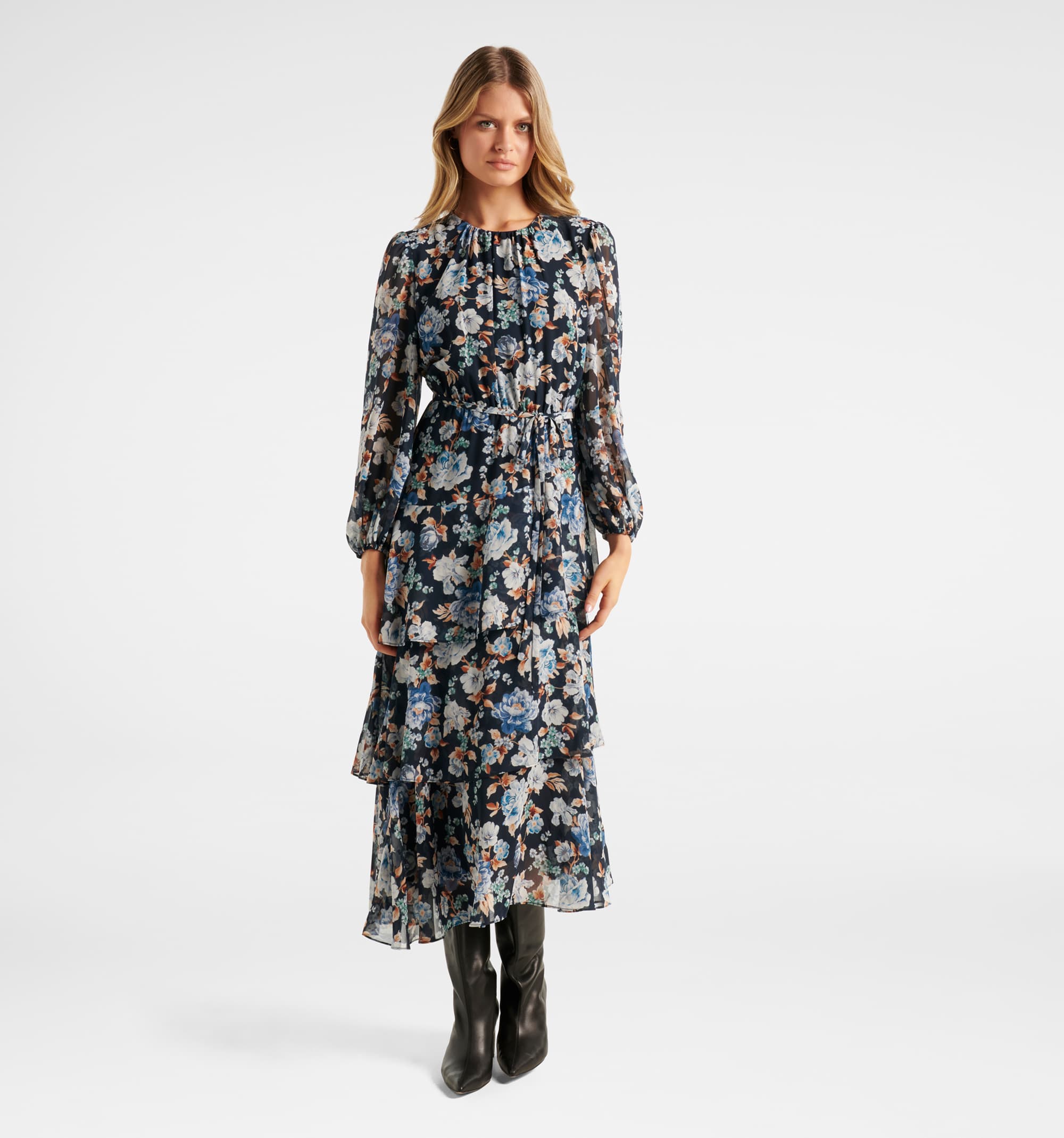 Buy Angelica Asymm Ruffle Midi Dress - Forever New