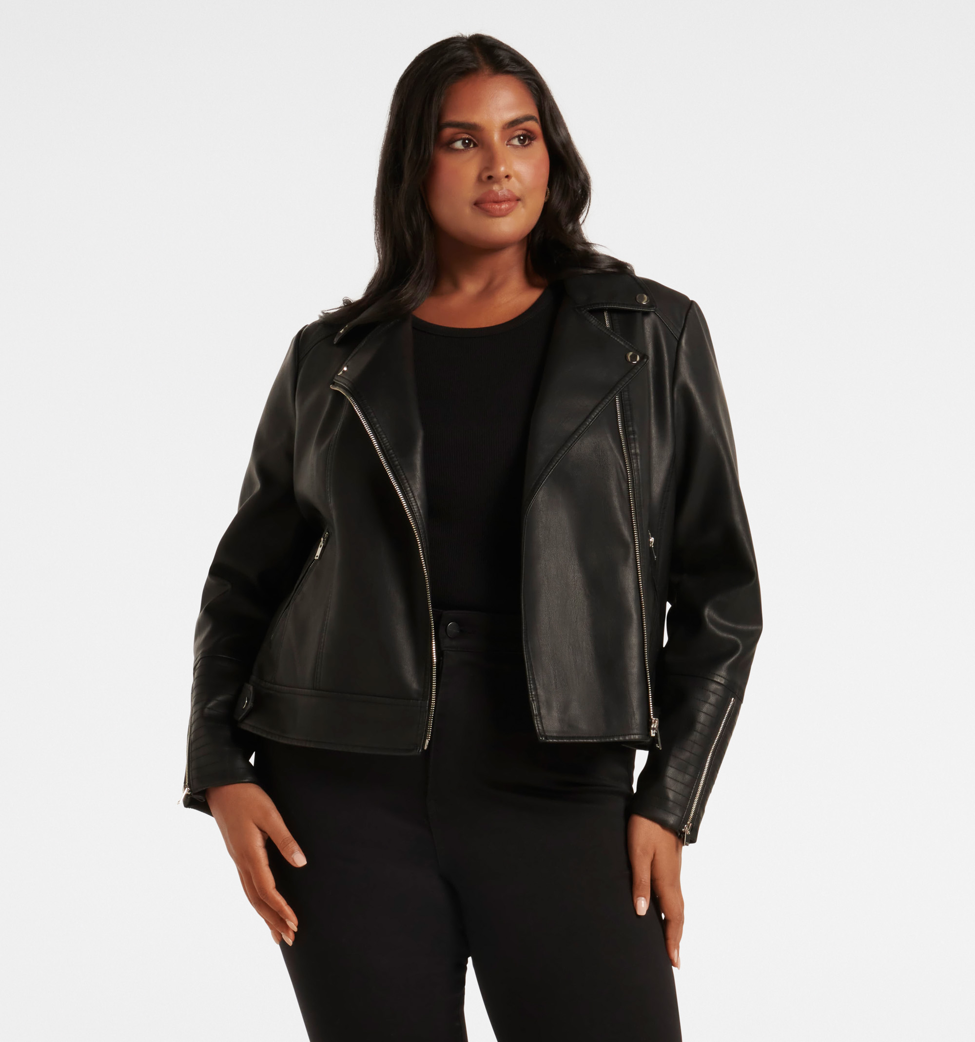 Buy Black Heidi Curve PU Biker Jacket Online