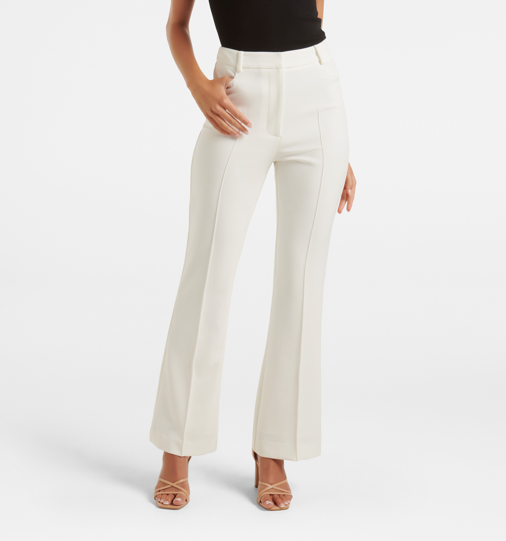 Ever New tailored belted wide leg pants in ecru | ASOS