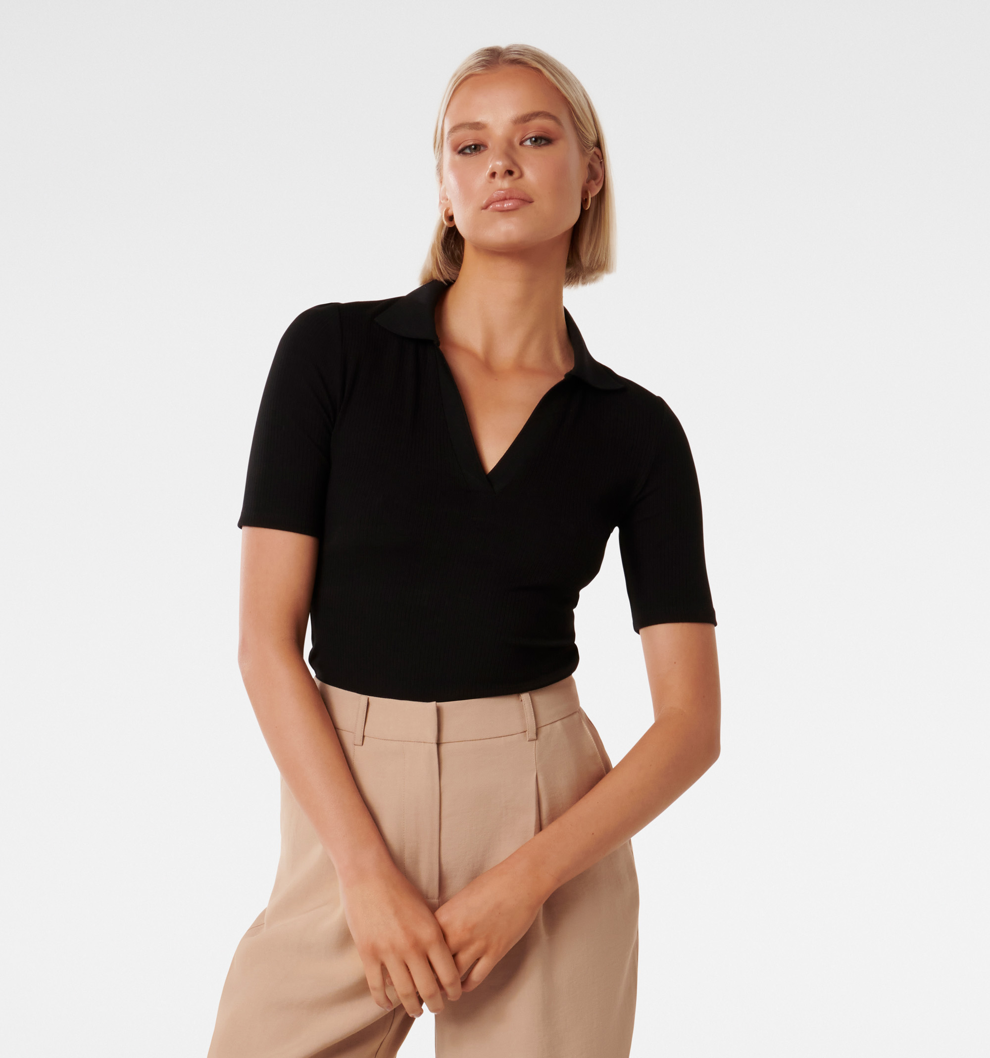 Short sleeve shop polo neck top