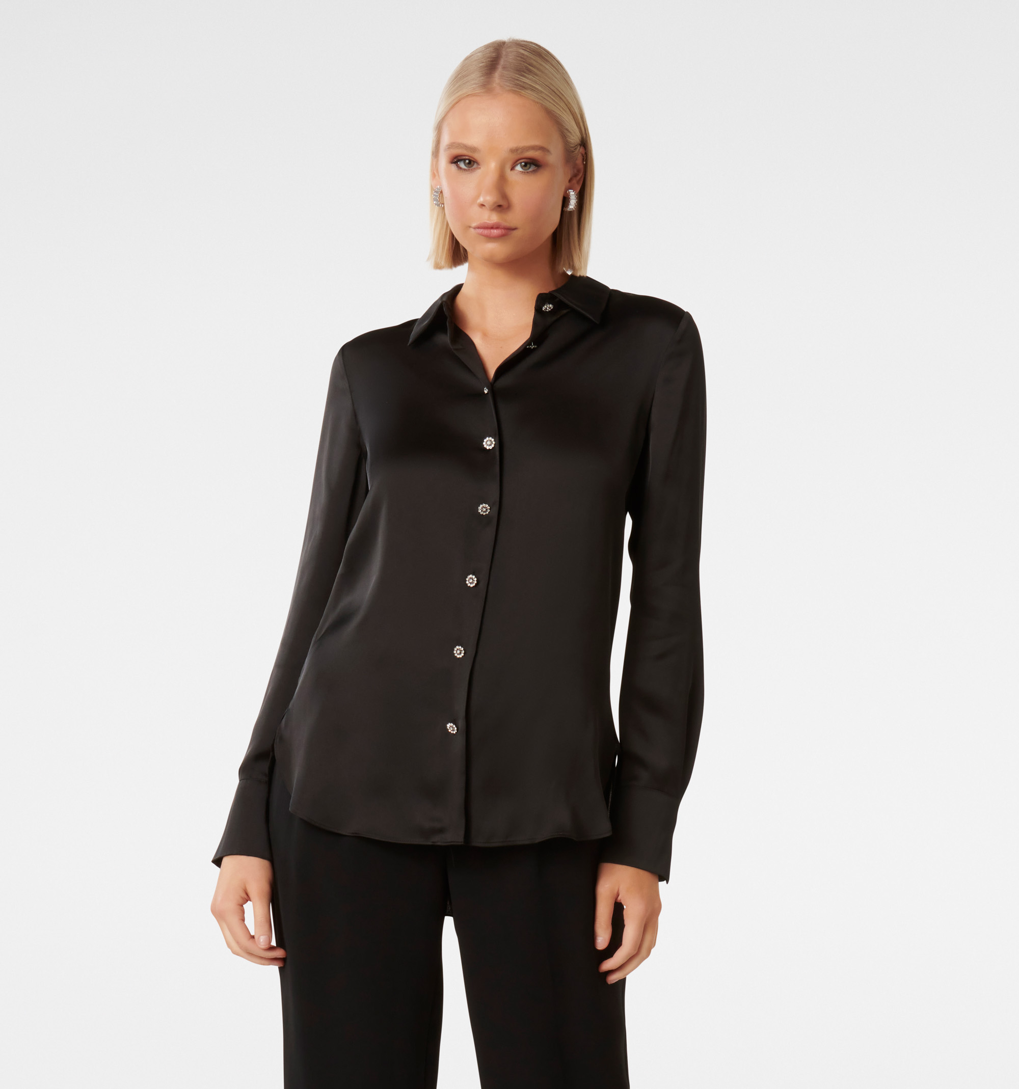 Buy Black Zoe Embellished Satin Shirt Online