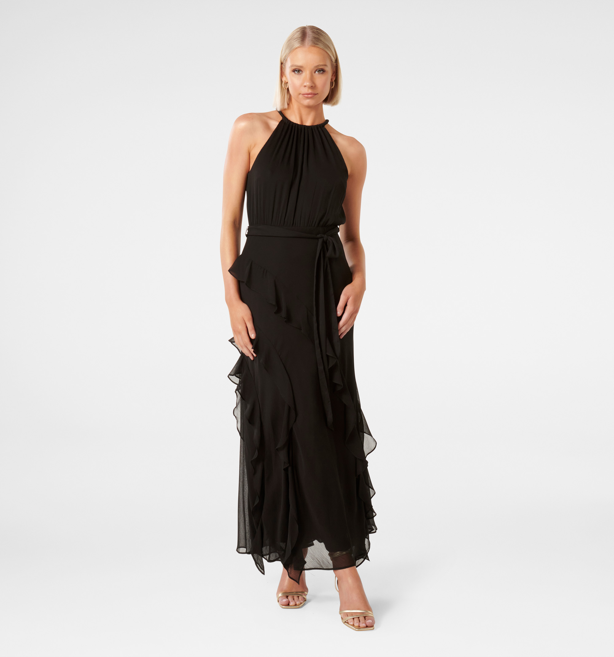 Buy CUT-OUT HALTER NECK BLACK MAXI DRESS for Women Online in India