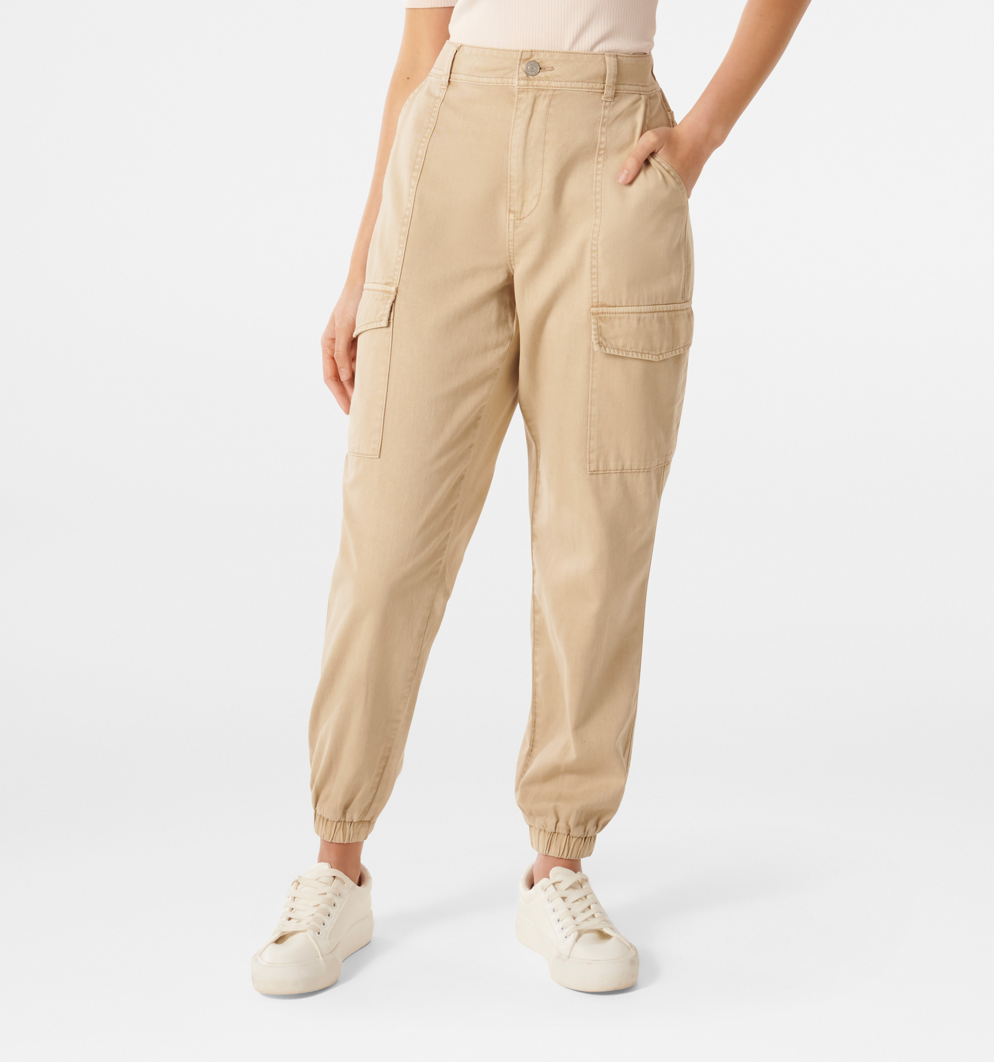Petite Khaki Cotton Cuffed Cargo Trousers