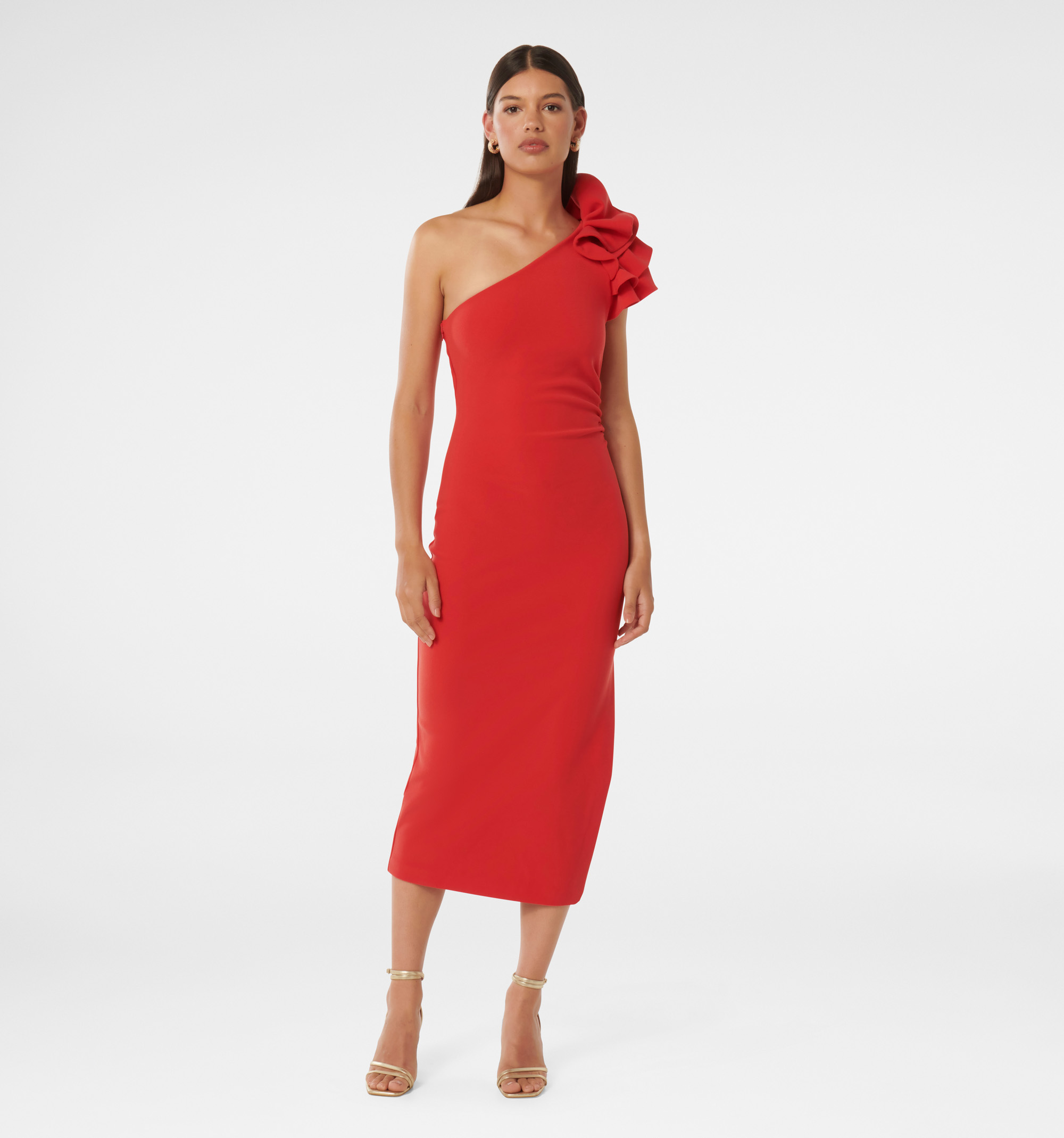 Ruffle bodycon midi dress on sale