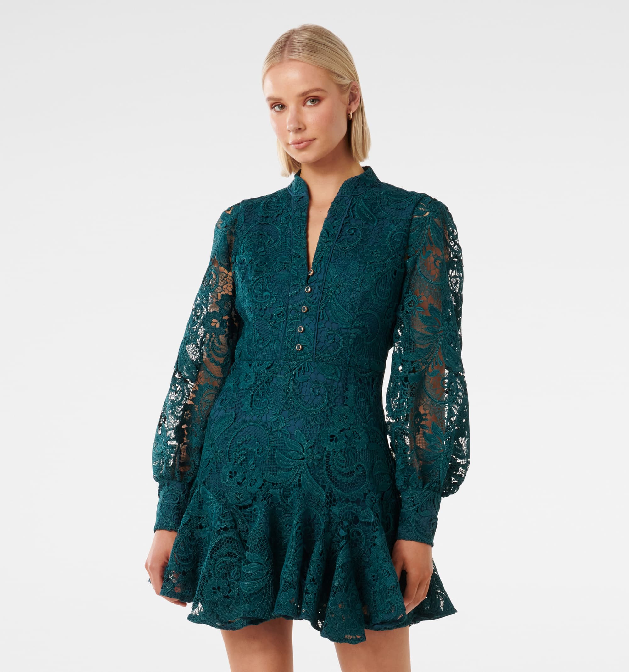 Buy Green Iris Lace Mini Dress Online