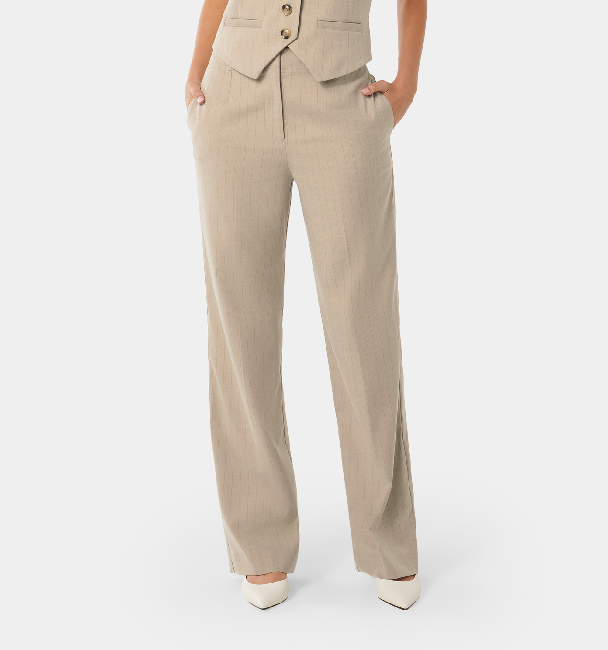 Forever New Emmie Straight Leg Pant in Pinstripe Suit
