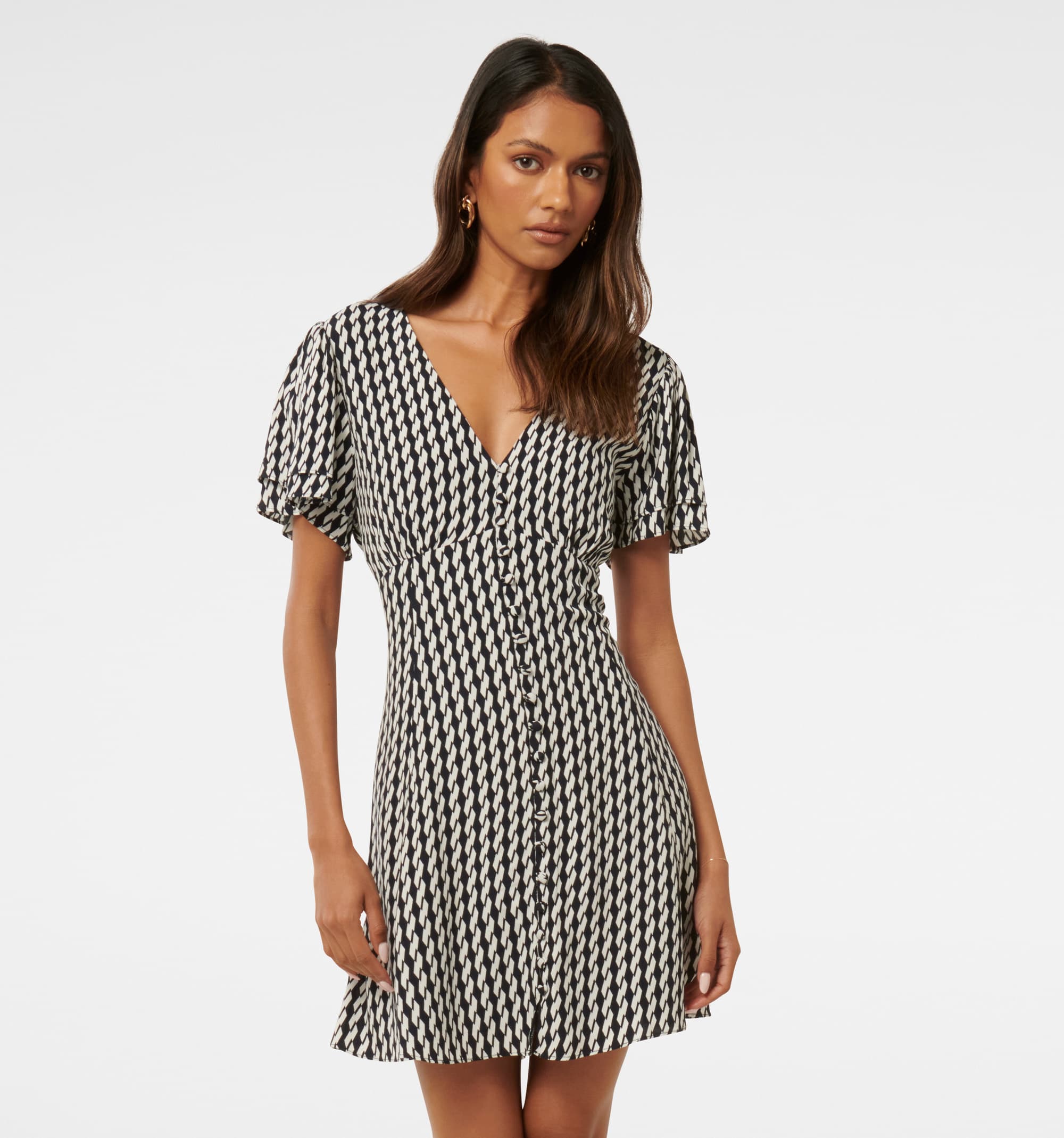 Button through mini dress hotsell