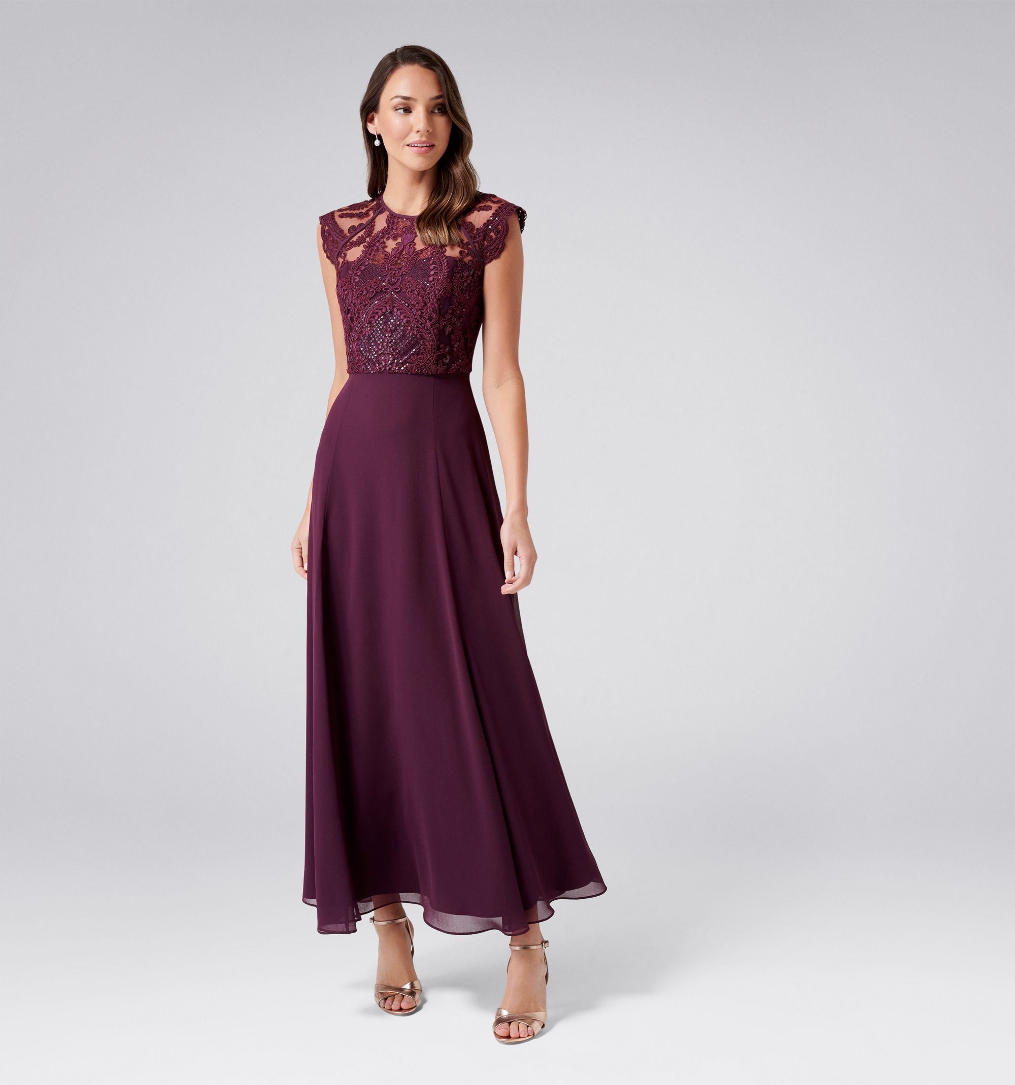 Michelle Lace Pleat Maxi Dress